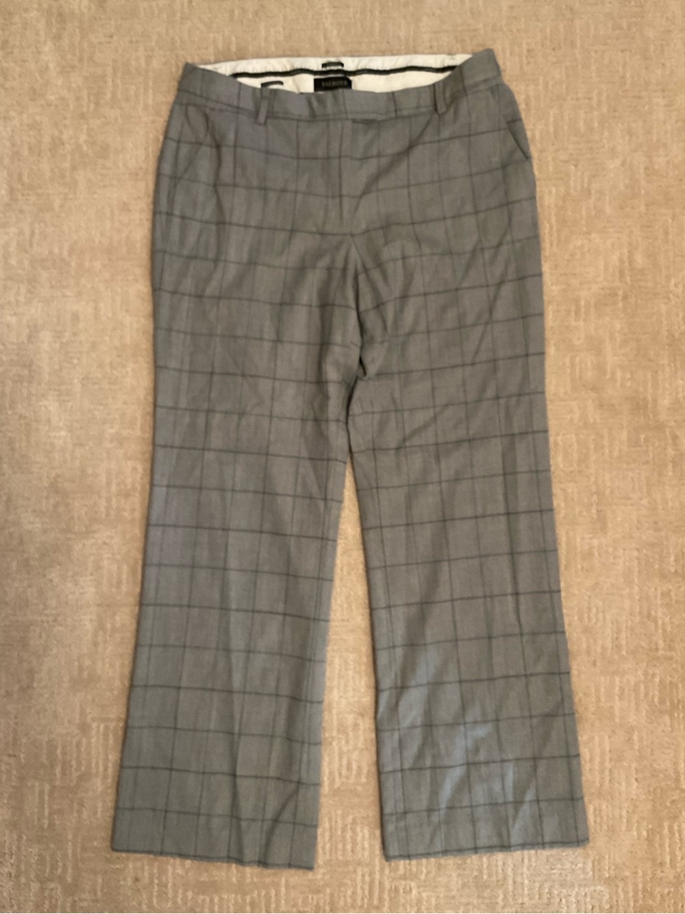 Talbots Wool Grey Windowpane WideLeg Pants Sz 12/34 EUC Quiet Luxury Minimalist